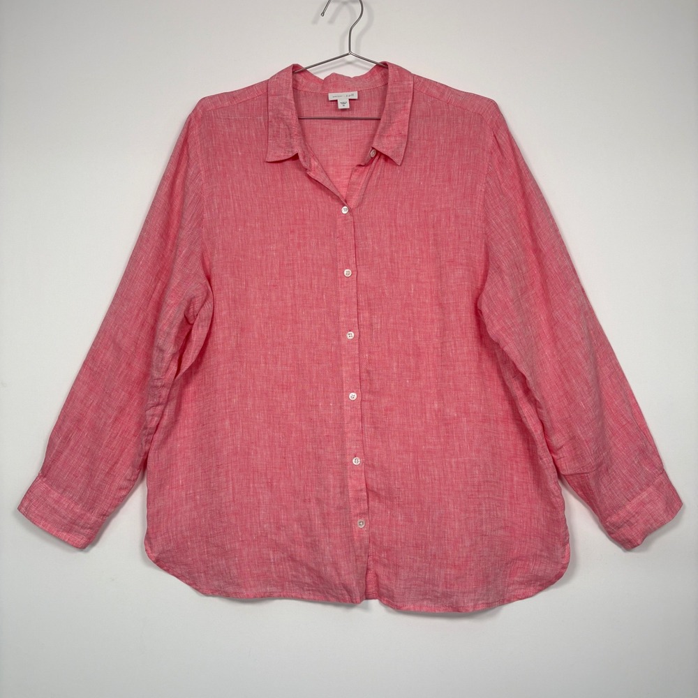 J. Jill Women Button Down Shirt XL Pink Love Linen Long Sleeve 97641 Minimalist